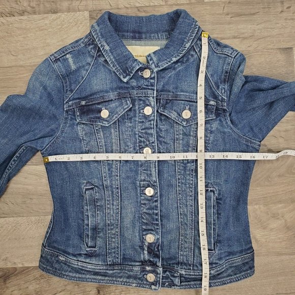 Pilcro Anthropologie Denim Jacket Womens Medium Blue Distressed Letterpress - Picture 9 of 11